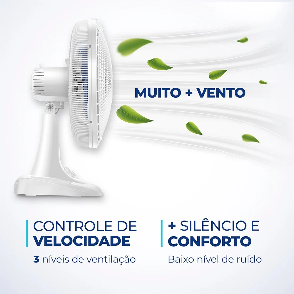 Ventilador de Mesa Mondial VSP-40-W 40cm, 6 Pás, 140W, Branco/Azul, 220V