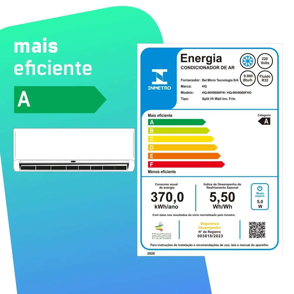 Ar Condicionado Split HQ Hi Wall Inverter 9.000 BTU/h – 220V
